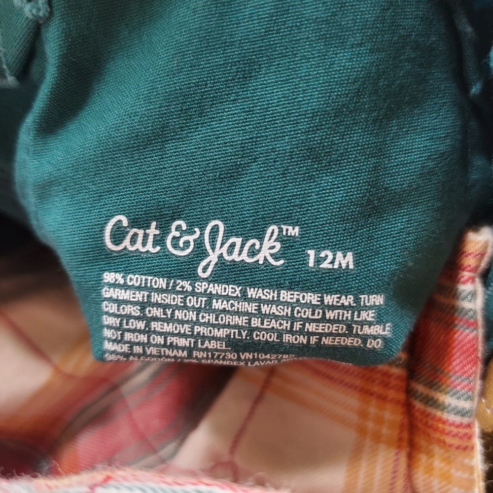 Cat & Jack by Carter's Outfit Green Suspender Pants Red Shirt 12 months - Picture 3 of 6